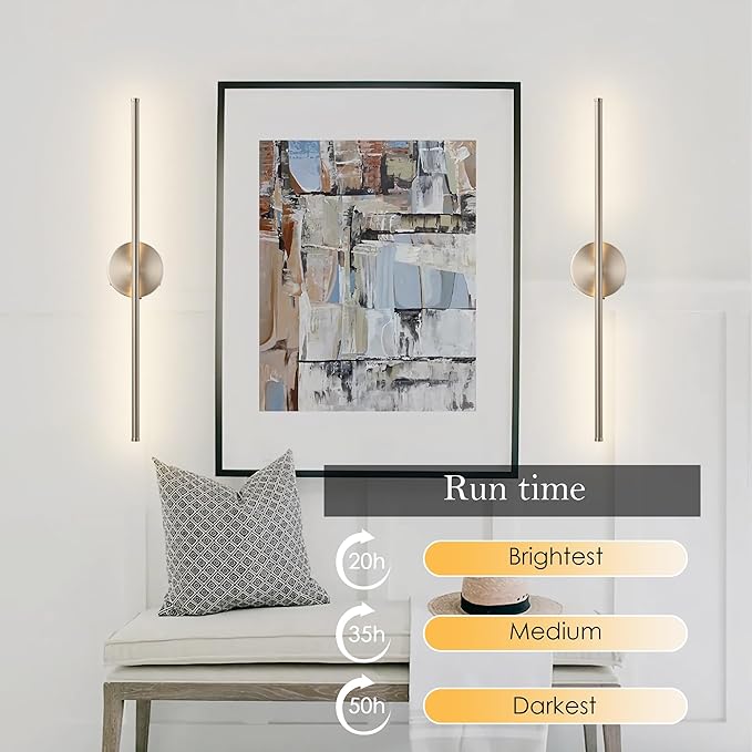 KARTOOSH Battery Operated Wall Sconces Set of Two Wireless Wall Lights | Rechargeable Wall Sconce with Remote 350°Rotate Dimmable 3000K LED Wall Lamp for Living Room, Bedroom