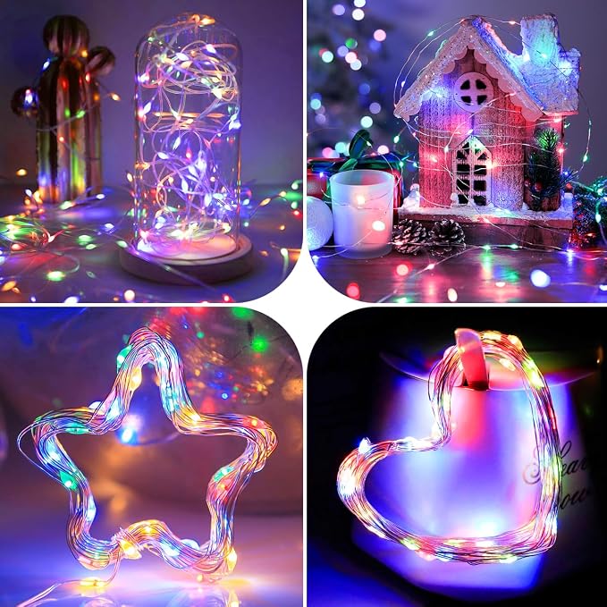 4 Pack Fairy Lights Battery Operated with Remote, Each 39Ft 120LED Battery Powered String Lights with Timer, 8 Modes Waterproof Twinkle Christmas Lights for Bedroom Party Indoor Mason, Multicolor