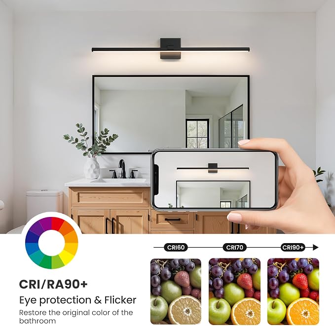 Modern Bathroom Vanity Light 32 Inch Matte Black Dimmable 5CCT LED Vanity Light Bar for Bathroom Lighting Fixtures Over Mirror Cabinets Bedroom, 24W