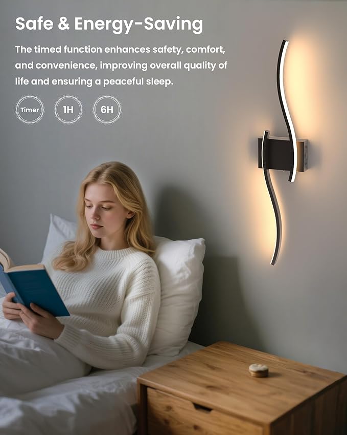 NIORSUN 27.6 Inch Battery Operated Wall Sconce Set of 2, Black Modern Rechargeable Wall Lights with Remote, 3CCT Dimmable Wireless Wall Lamp for Living Room Bedroom Hallway