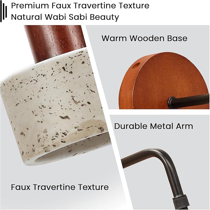Faux Travertine Wall Sconce, 4.7" Hardwired Wall Mounted Light, Adjustable Height Mid Century Modern Marble Lamp for Bedroom, Bedside, Reading (E26 Bulb Not Included)