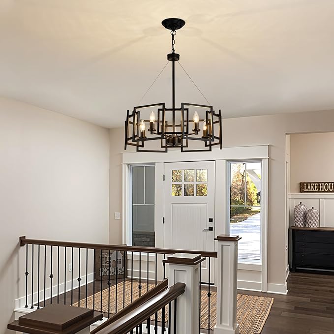 ZGLAOJT Modern Chandelier Black Geometric Pendant Lighting Fixture 5-Light Metal Farmhouse Chandelier for Dining Room Living Room entryway Kitchen Bedroom Island