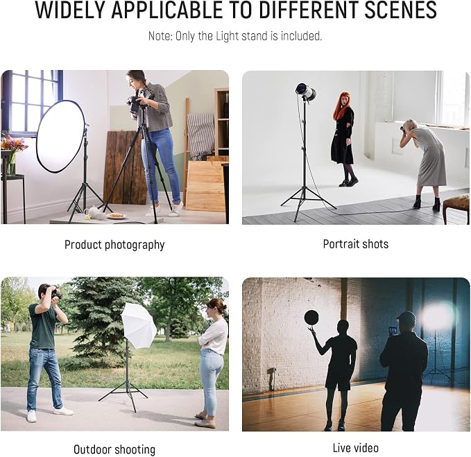 NEEWER Photography Light Stand 2.85-6.6ft/87-200cm, Spring Loaded Aluminum Tripod Stand with ø28mm Thicker Tube Diameter for Ring Light/LED Light/Strobe Flash/Softbox, Max Load 22lbs, ST-200