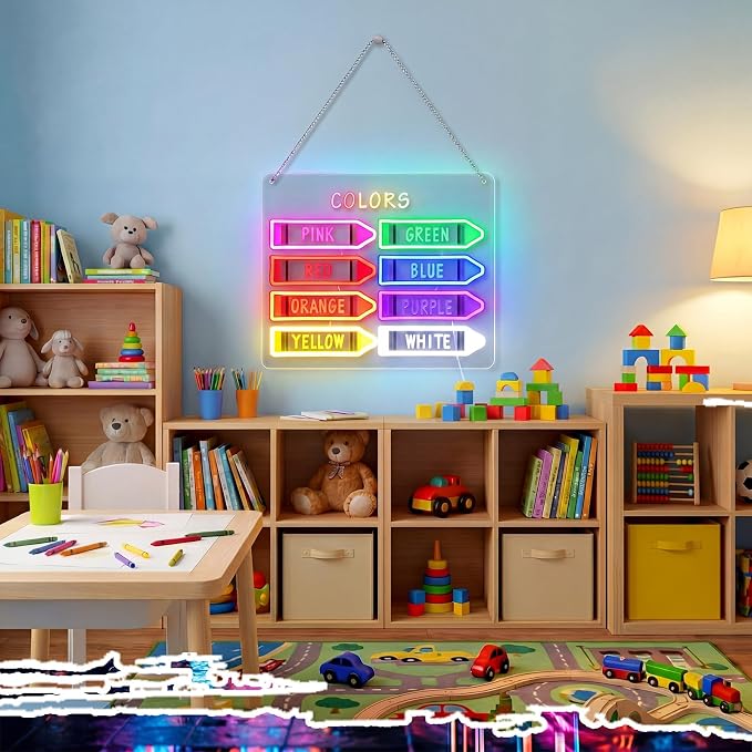 15.8 x 11 Inches Classroom Crayon Colors Neon Sign Back to School Colorful LED Neon Sign Crayon Wall Door for Classroom Playroom Kindergarten Hanger Decor