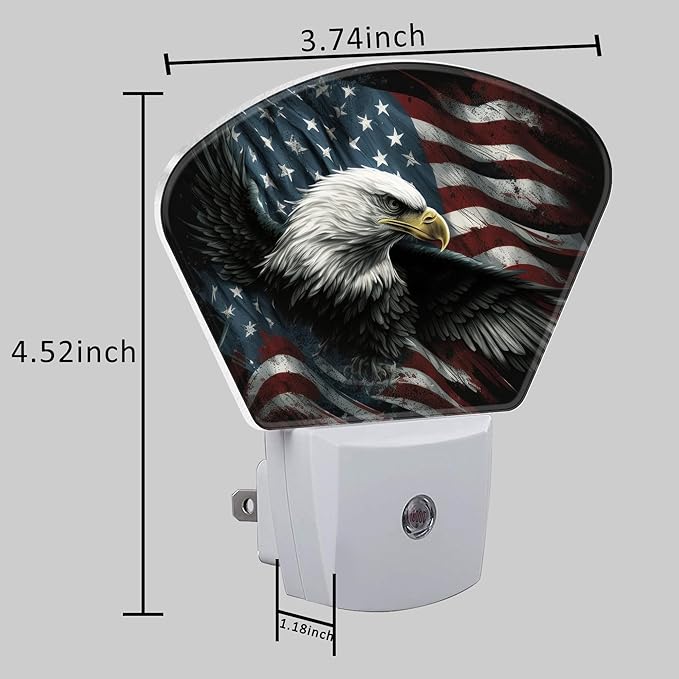 American Flag and Bald Eagle Night Light, USA Flag Nightlight Plug into Wall with Dusk to Dawn Sensor for Kid Girls Boys Women Men Bedroom, Hallway, Kitchen, Bathroom, Stairs Decor