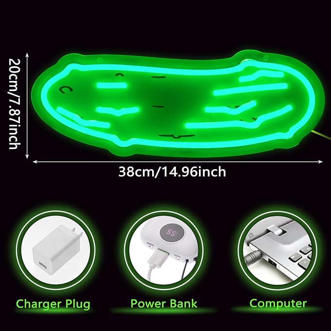 Fun Cucumber Neon Sign Green Cucumber Neon Light for Wall Decor Green LED Light up Bar Signs for Kitchen Bedroom Bar Cafe Restaurant Party Decor Gift, 16 x 6 x 2.36 Inches