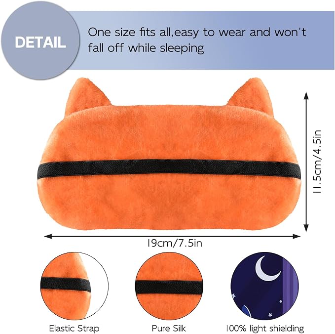 Cute Sleep Masks Cartoon Animal Fox Eye Masks Soft Plush Sleeping Mask Travel Blindfold Eye Shade for Women Men (Fox)