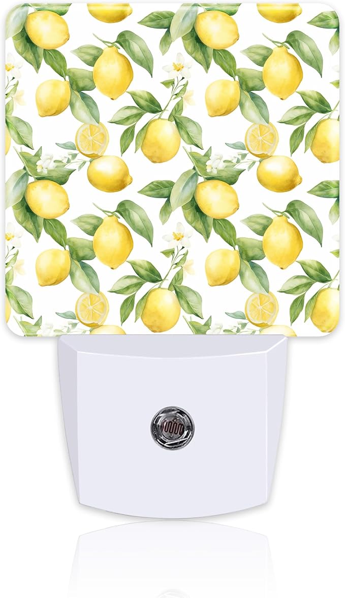 Lemon with Flowers Night Light, Fresh Lemon Fruits Floral Dusk to Dawn Night Light Plug in,0.5w Energy Saving Sleep Friendly Nightlights for Kids Boys Girls Home Decor