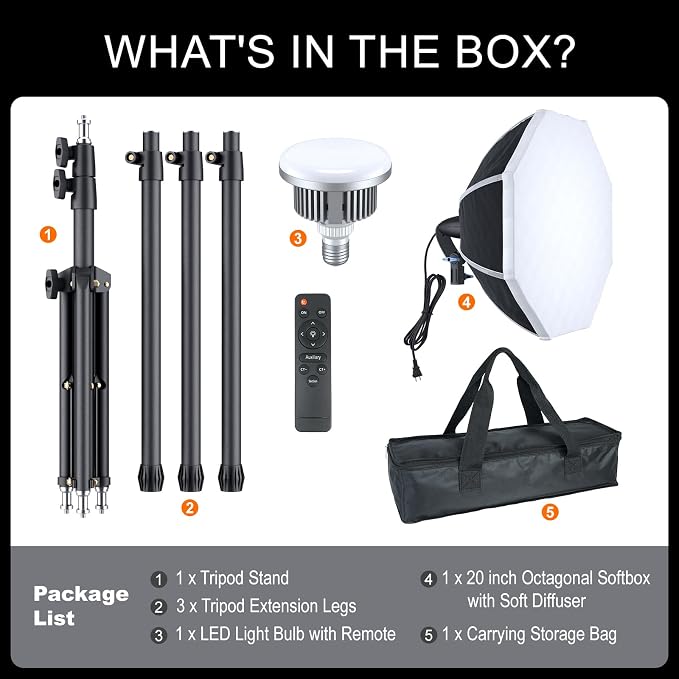 LINCO 20"x20" Softbox Lighting Kit with 85W LED Bulb & Adjustable Tripod | Professional photography lighting kit, ideal for photo light studio, video recording & live streaming