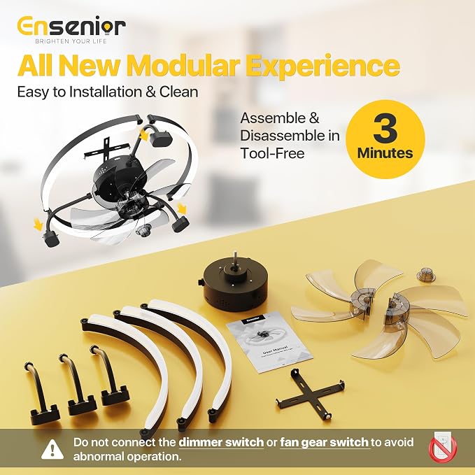 Ensenior 20 Inch Flush Mount Ceiling Fans with Lights, APP Control, Black | Quiet Reversible Motor, Night Light Mode, 6 Speeds, 3CCT, Dimmable, Low Profile, Remote, Memory Function, Timer, Bedroom