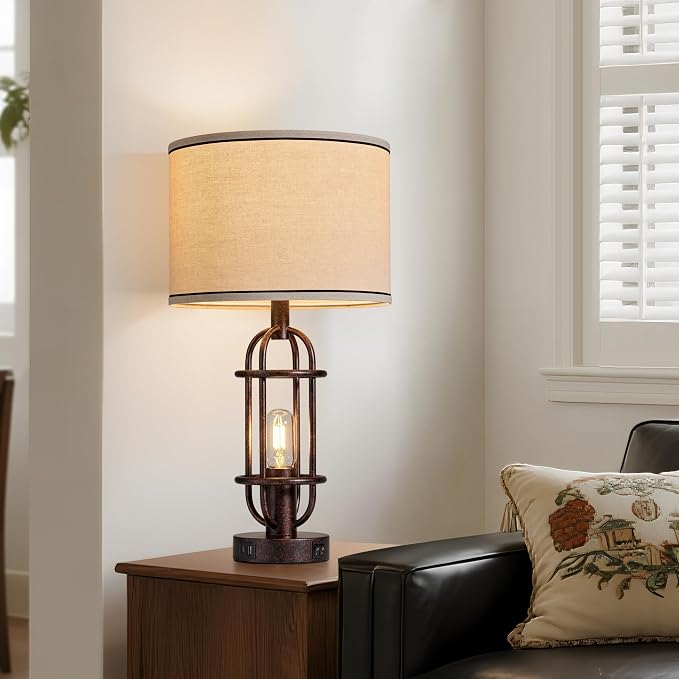 Reaketon 22.3" Table Lamps for Living Room Set of 2, Farmhouse Lamps for Nightstand, Vintage Table Lamps for Bedroom with USB Ports, Bulbs Included