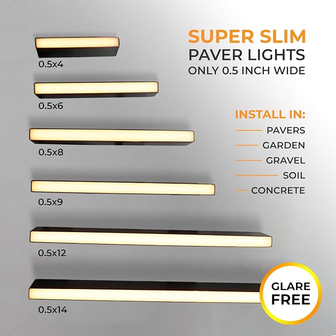 LUMENGY Paver Light Slim 0.5x14 Inch(0.55x13.77) 2700K Warm White, Glare-Free Linear Lighting for Driveways, Walkways and Paver Borders, 12V Hardwired, IP67 Waterproof, Drive-Over Rated
