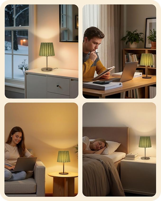 Small Bedside Table Lamp, Dimmable Table Lamp with 3 Adjustable Color Temperatures, Nightstand Lamp with a Dimmable Bulb, E26 Base, for Bedroom, Study, Desk, Green and Black J15TL05