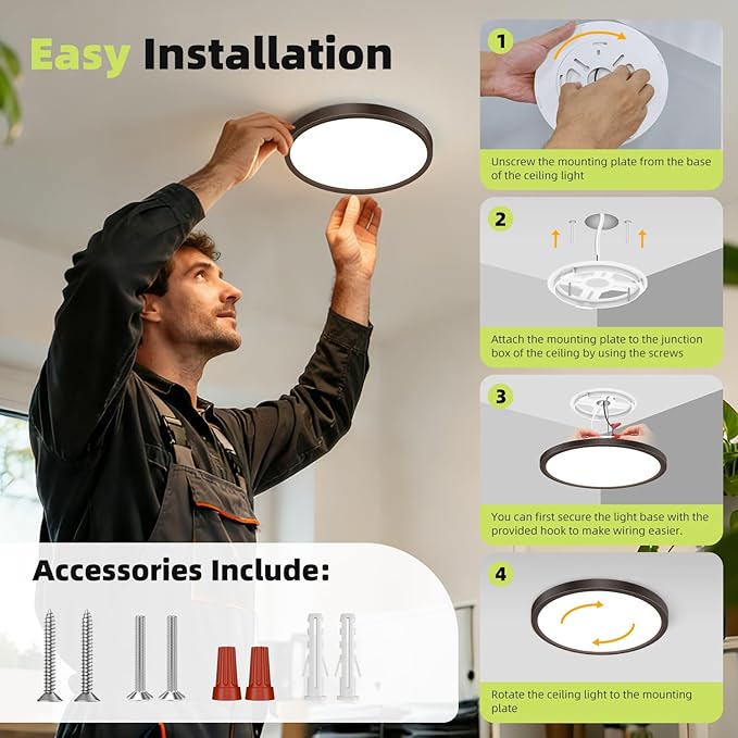 hepside 1PACK Flush Mount LED Ceiling Light Fixture 5CCT 7Inch 15W & 100W Equivalent Closet Light Fixture,Small Round Slim Surface Ceiling Lamp for Hallway,Bathroom,Bedroom,Kitchen,Interior