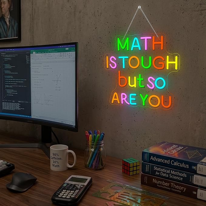 Classroom LED Sign Math Is Tough But So Are You Neon Sign for Wall Decor Math Lights Up Sign for Classroom Library Bedroom Reading Neon Signs LED Gifts for Art Teachers Teens