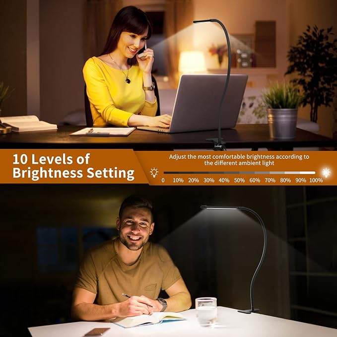 iZELL LED Desk Lamp for Home Office with Clamp [77 LEDs Light 3 Color Modes & 10 Brightness Levels] Flexible Gooseneck Book Lights, Easy Clip on Reading Headboard