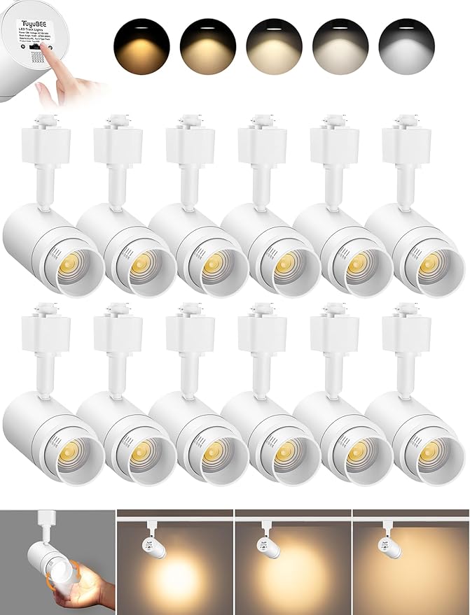 5-Color Zoomable H Track Lighting Heads H Type Track Light Heads Dimmable LED Track Lighting Fixtures Ceiling Spot Light, H Style Track Heads for H Track Lighting Rails White CRI90 12W 12 Pack
