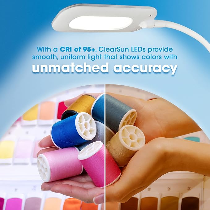 OttLite Soft Touch LED Clip Lamp, 3 Brightness Settings, White | ClearSun LEDs Reduce Eyestrain | Sturdy Spring-Loaded Clip | Flexible Neck | Touch-Activated Controls