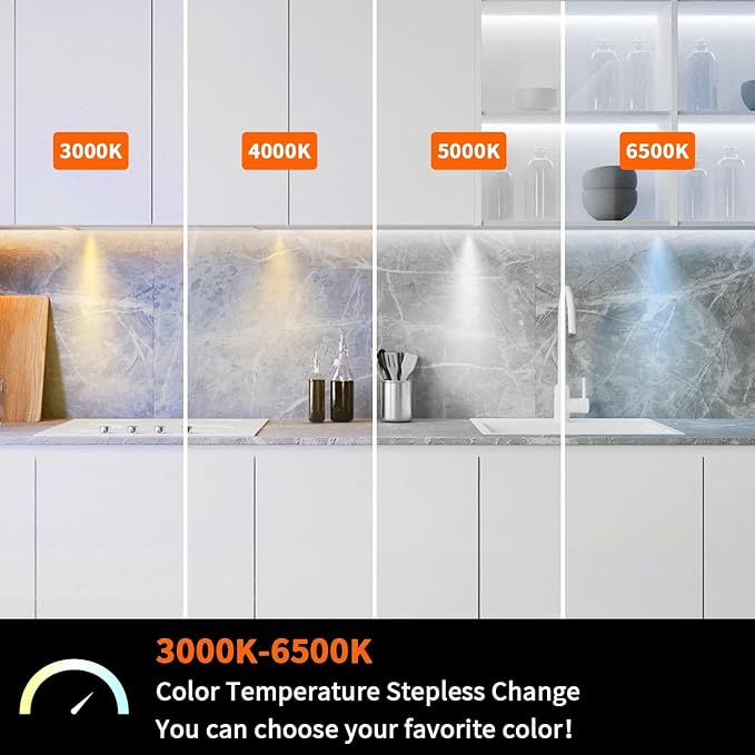 VST Under Cabinet Lights CCT 3000K-6000K, Puck Lights Color Temperature and Brightness Adjustable with Touch Switch and ETL Listed Led Driver, Plug in Led Light for Kitchen Under Cabinet 3pack