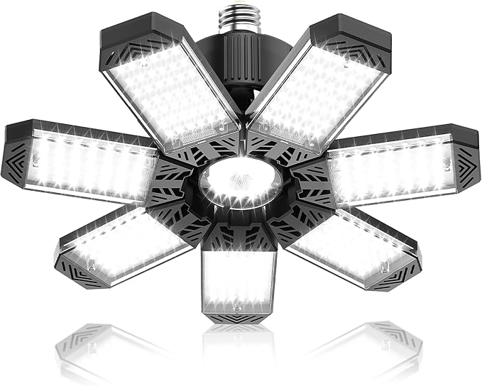 Garage Light 200W, Super Bright 20000LM Garage Lights Ceiling Led with 7 Adjustable Panels 6500K Shop Led Screw in E26/E27 Bulb Socket for Workshop Basement Barn Attic Bay Lighting
