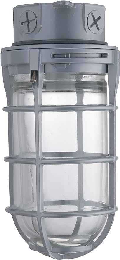 Lithonia Lighting Incandescent Vapor Tight Jelly Jar Light 150W 120V Grey | Utility Ceiling Lamp, Industrial Style Wall Light for Indoor and Outdoor Use, Includes Junction Box (VC150I M12)