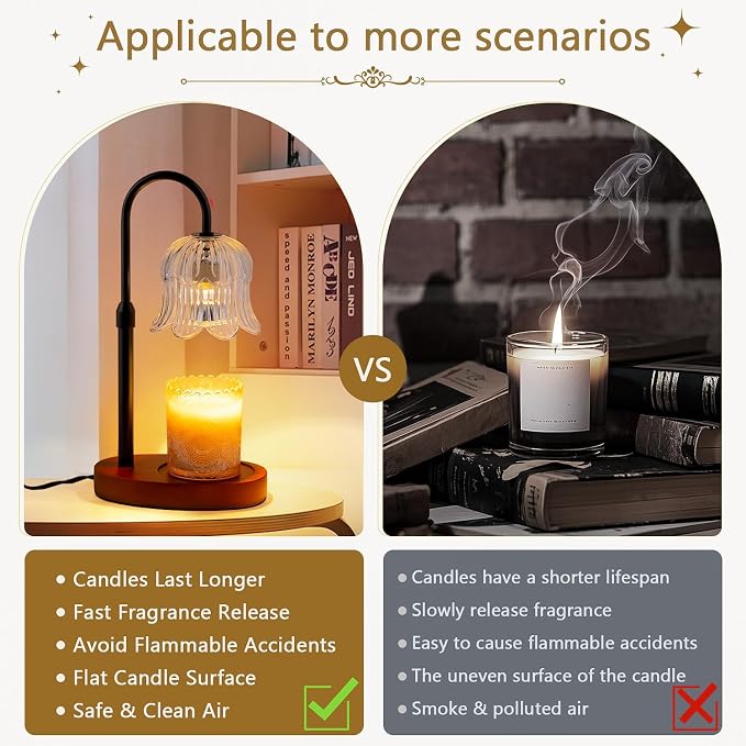 CRMILL Candle Warmer Lamp Electric Timer - Candles Height Adjustable Dimmable Warmers Scented Flower Lamps No Flame Heat Warm Melt Wax Jar Modern Home Decor Table Lights for Home Living Bedroom