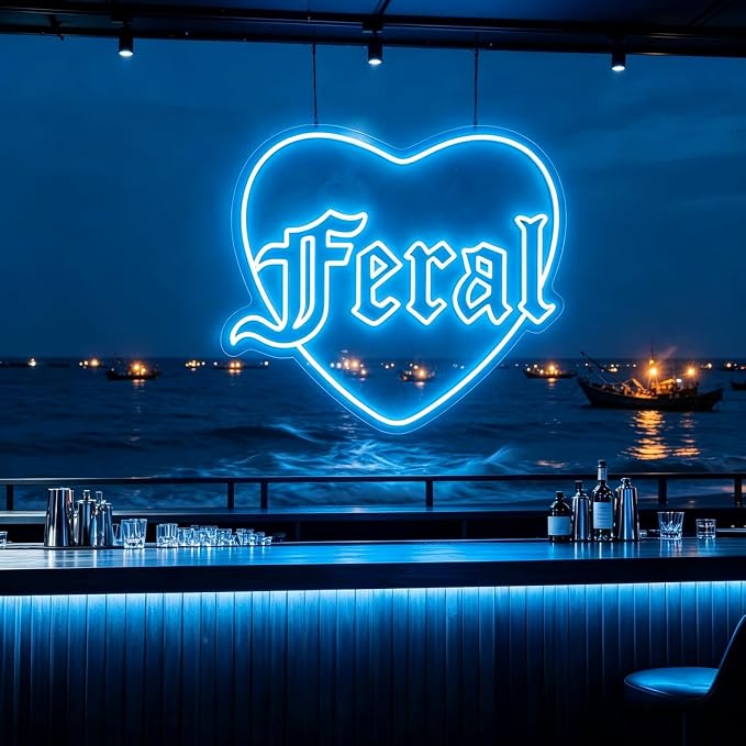 Custom Feral Heart Neon Sign LED Neon Light for Wall Decor Gothic Neon Sign for Bedroom Bar Party Tattoo Studio Bachelorette Trendy Wall Art Halloween Decoration Goth Lover Gifts
