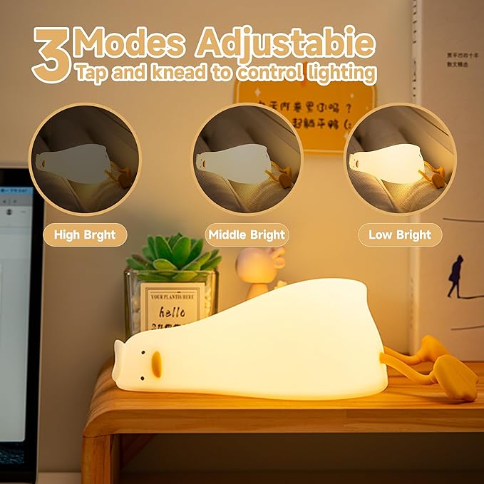 Cute Duck/Chicken/Pig/Rabbit/Panda NightLight, LED Squishy Animal Novelty Lampfor Toddler Baby Kids, Nursery Touch Kawaii Room/House Decor Bedside Touch Lamp for Breastfeeding