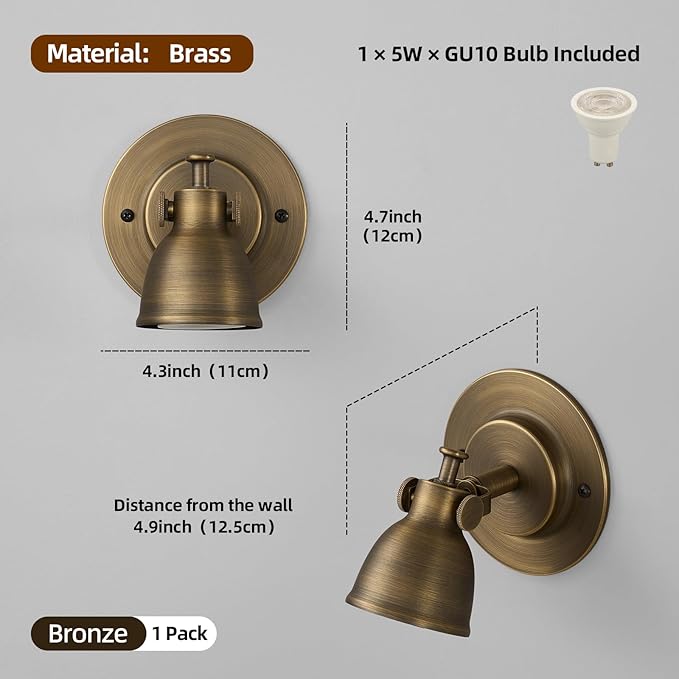 Small Wall Sconce Hardwired Single - Vintage Oil Rubbed Bronze Art Deco Indoor Mini Bell Light Fixture for Bathroom Vanity Bedroom Bedside Reading Hallway Living Room Kitchen Hall Picture