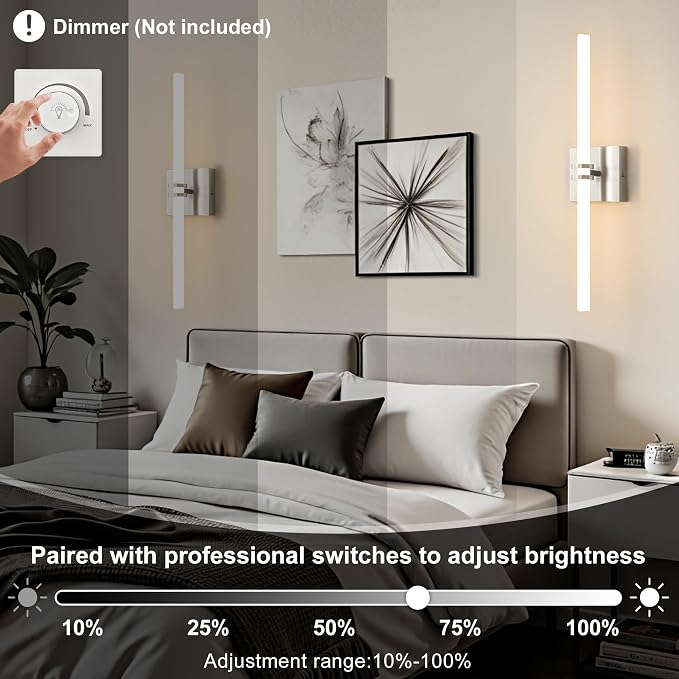 Bathroom Light Fixture LED Vanity Light 22" 5CCT Wall Sconce 18W | LED Dimmable Wall Light Nickel Modern 360° Lighting, Hardwired Vanity Light for Bathroom Mirror, Flicker-Free