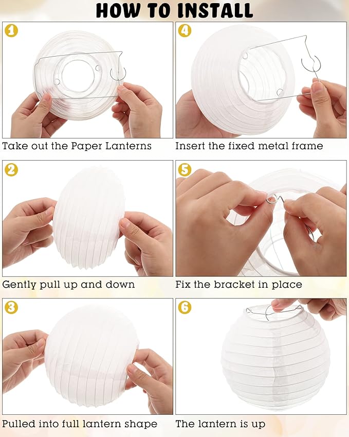 Treela 80 Pcs Paper Lanterns Chinese Japanese Lanterns for Wedding, 4'', 6'', 8'', 10'', 12'' Lamps for Ceiling Hanging Decor Spring Bridal Baby Shower Birthday Party Decorations Easter(White)