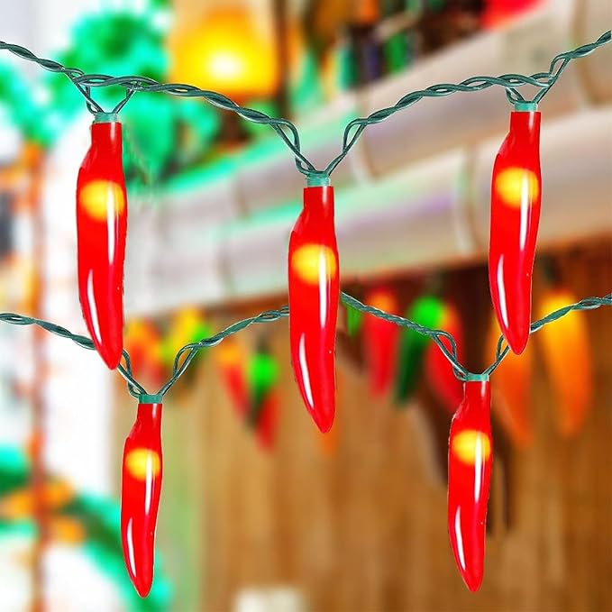 Chili Pepper String Lights, 13.6FT Chili Pepper Cluster Lights with 35 Red Chili Pepper Light for Outdoor Indoor Kitchen Garden Patio Christmas Mexican Party Decor
