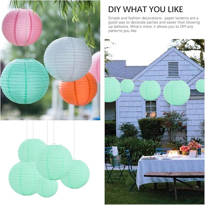 20Pcs Teal Paper Lanterns for Parties, 6” 8” 10” 12” Chinese Asian Hanging Round Paper Lanterns for Birthday Wedding Halloween Christmas Home Decor Party Decor