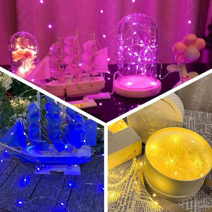 Etinga 10 Pack Fairy Lights Battery Operated String Lights, 10 LED on 3.3ft Silvery Copper Wire，for Flowers Gift Box Wedding Party Christmas Decoration (Polychrome, 10 Pack)