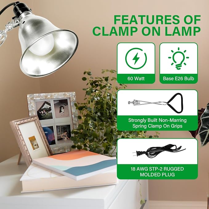 Simple Deluxe Clamp Lamp Light Socket with 5.5 Inch Aluminum Reflector, Suit for Max 60 Watt Lamp (No Bulb Included) with 18/2-Gauge 6 Feet Cord, 1-Pack