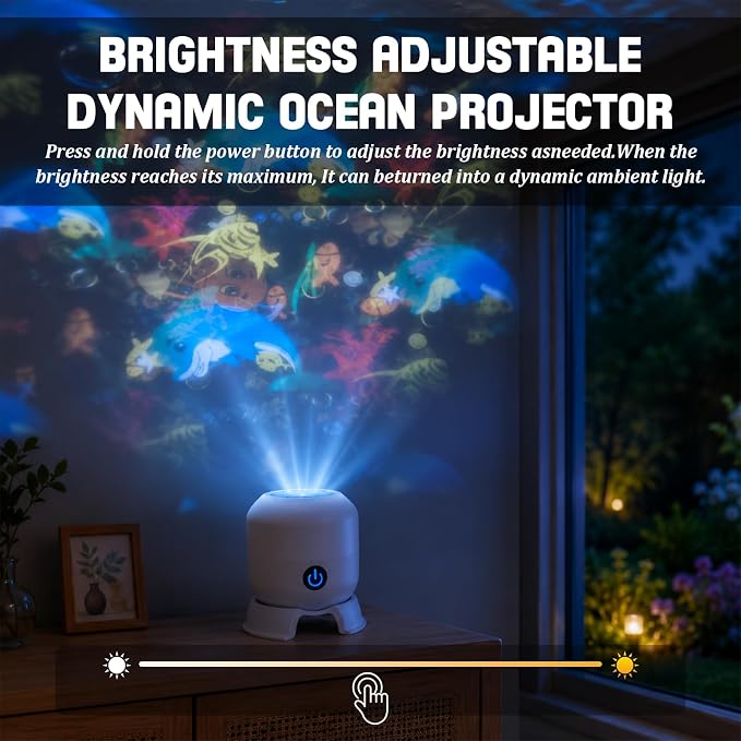 Dynamic Rotating LED Projector Light, 360° Rotating Ocean Wave Night Projection Night Light, Rechargeable Ocean Wave Projector, Multi-Angle Projection Base for Bedroom, Home Theater (Ocean)