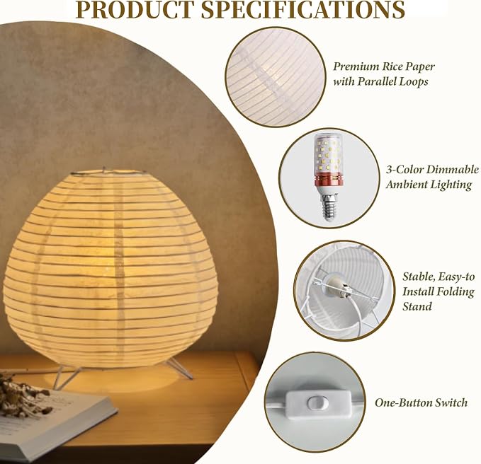 Small Paper Lamp, Japanese Lamp Lantern Table Lamp, Paper Table Lamp, Lantern Lamps for Desk Bedrooms Bedside Night Light (Raindrop)