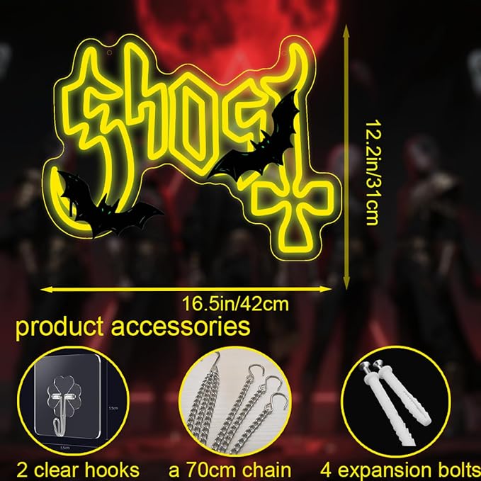 Ghost Neon Sign, Yellow LED Wall Light | (12.2"x16.5")IN,Mysterious Rock Music Decor, Occult Aesthetic Room Light