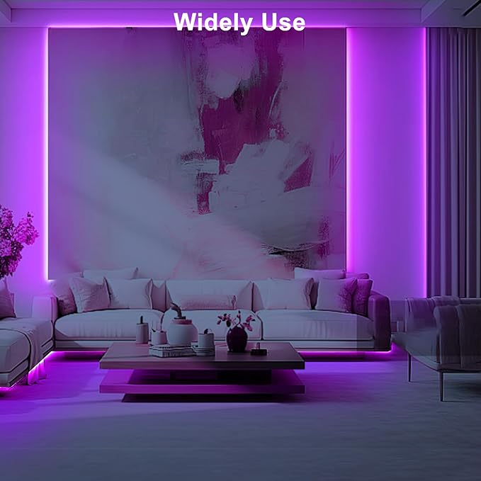16.4ft Purple COB Led Strip Lights with Remote, Dimmable Bright Dotless Adhesive Indoor Led COB Light Strip for Cabinet, Painting, Room, Bed