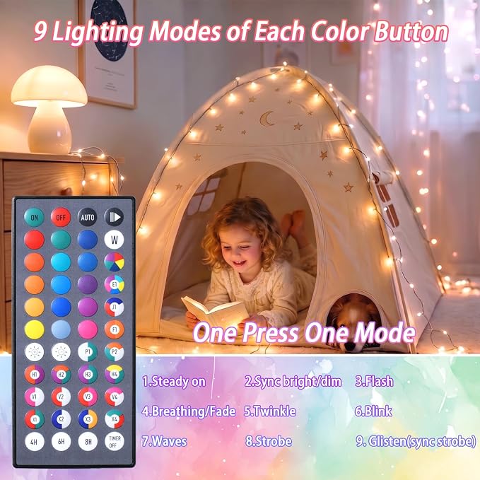 Lovelite Fairy Lights Battery & USB Operated, 2 Pack Total 40FT 120LED Christmas Fairy Lights 34 Colors Changing, Waterproof String Lights Green Wire for Bedroom Xmas Tree Indoor Outdoor Party Decor