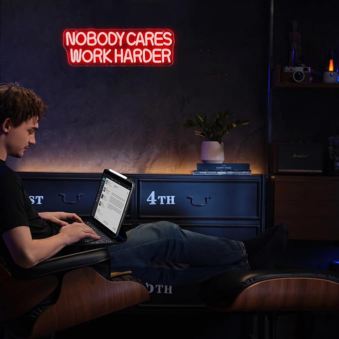 Allball Nobody Cares Work Harder Neon Sign, Motivational Neon Light USB Powered Lnspirational LED Neon Light Wall Art, for Office Study Room Or Gym Teen Bedroom Modern Decor(15.7 * 5.1 In)