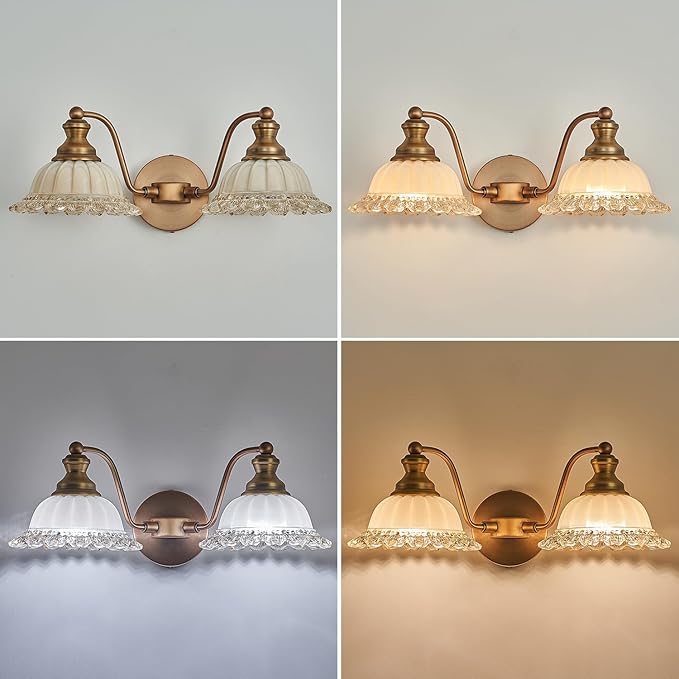 Vintage Vanity Light Brushed Brass 2 Light Vanity Lights for Bathroom Vanity Light Fixtures