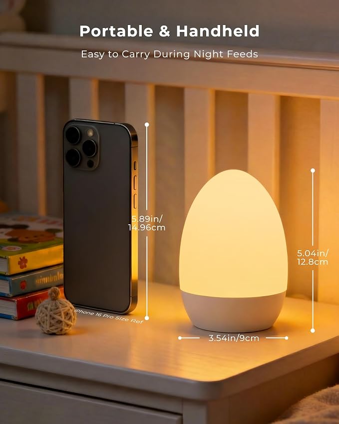 Egg Light for Nursery, Eye-Caring Touch Control Rechargeable Baby Night Light with 17 Color Modes, Dimmable Night Feeding Egg Light for New Parents & Kids Bedroom