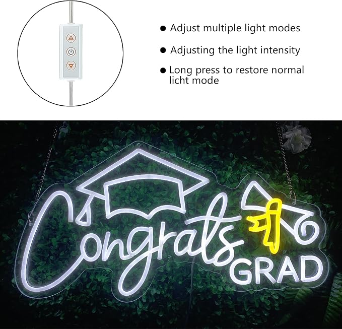 Congrats Grad Neon Sign, Class of 2026 Celebration Wall Decor | Dimmable Backdrop LED Light Up Signs for Party, Photos, Class of 2026 Celebrations, Graduation Gift