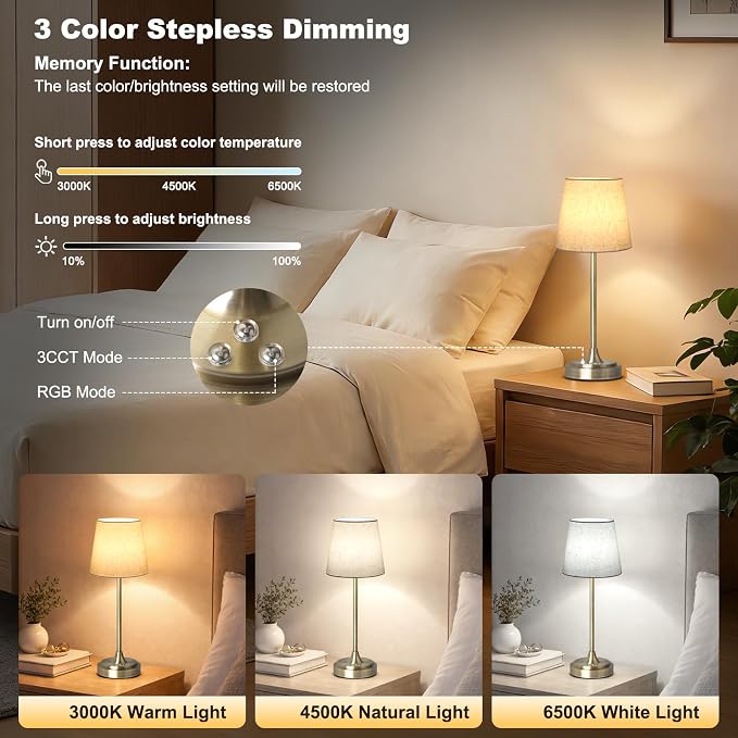 Wowag Cordless Table Lamp Rechargeable,5000mAh Battery Operated Desk Lamp,3 Colors & 7 RGB Stepless Dimmable,Touch Ambient Light for Bedside,Bedroom,Dining Room,Living Room,Bronze,FlaxenShade