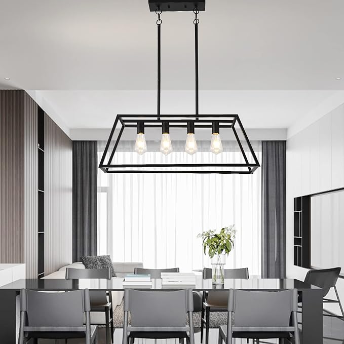 HQZBPTPendant Lighting for Kitchen Island Linear Hanging Light Fixture Matte Black 4-Light Industrial Pendant Lighting for Kitchen Island