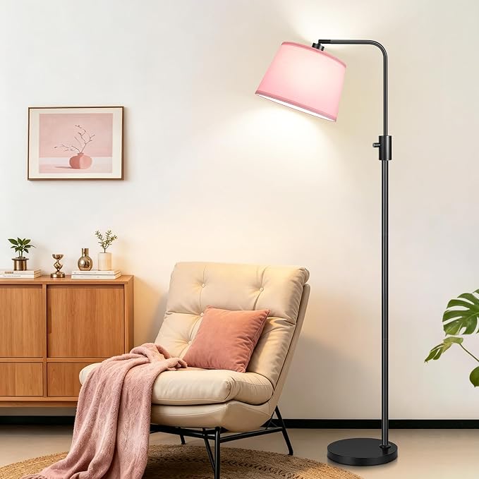 【Upgraded】 Dimmable Floor Lamp, 1000 Lumens LED Edison Bulb Included, Arc Black Floor Lamps for Living Room Modern Standing Lamp with Pink Shade, Tall Lamps for Living Room Bedroom Office Dining Room