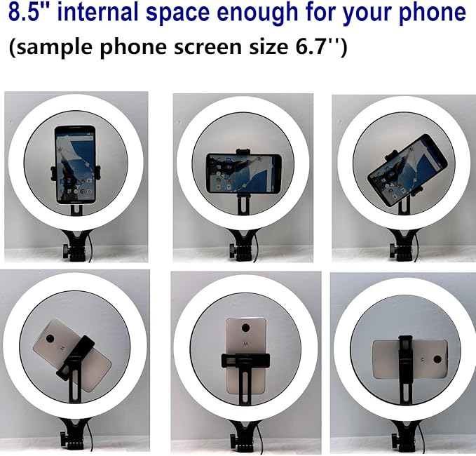 11'' Ring Light Wall Mount Phone Holder, Cell Phone Selfie Light with Wall Rotating Arm Compatible with iPhone 16 15 14 13 12 11 Xr Xs X pro max and Samsung Smartphones
