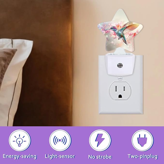 Spring Hummingbird Night Light for Kids,Pink Flower Night Lights Plug Into Wall, Lightweight Dusk to Dawn Light Sensor Warm Nightlights for Girls Boys Bedroom Nursery Basement