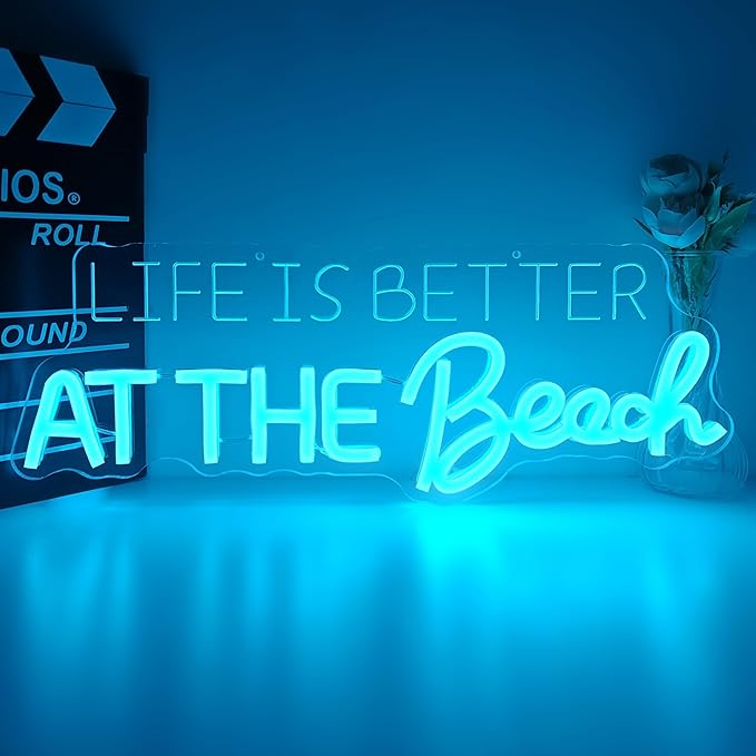 Life Is Better At The Beach Neon Sign for Coastal Wall Decor Beach Decor Led Sign Dimmable Neon Light Up Sign for Home Bathroom Coastal Wall Art Boho Surfer Theme Party Living Room